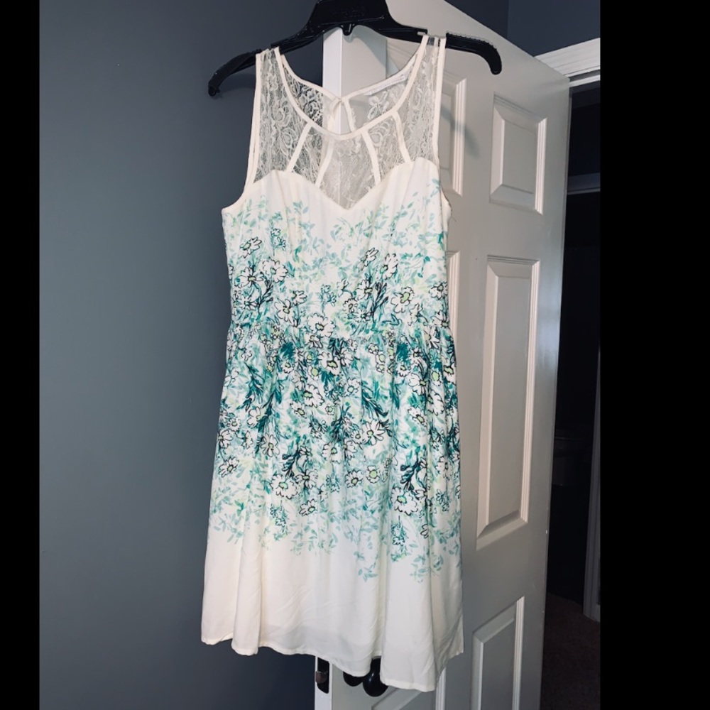 Lauren Conrad ivory and green floral summer dress